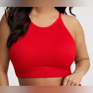 Torrid Lightly Lined Seamless Rib High Neck Racerback Bralette Red